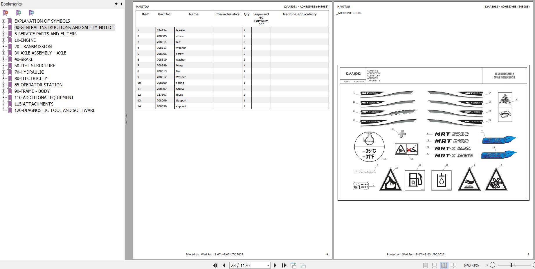 Manitou Telehandler MRT 2150 PRIVILEGE PLUS ST4 S2 Parts Catalog