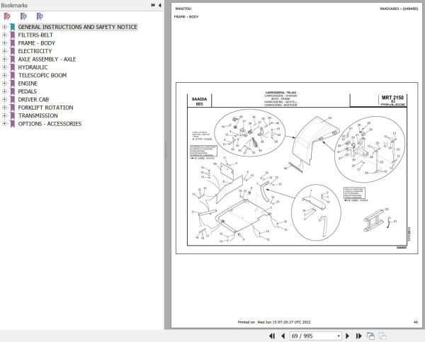 Manitou Telehandler MRT 2150 TURBO PRIVILEGE E3 Parts Catalog 648400