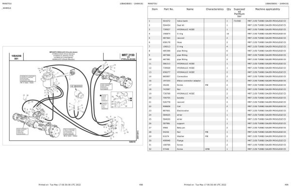Manitou Telehandler MRT 2150 TURBO SAUER PRIVILEGE E3 Parts Catalog 648418 1
