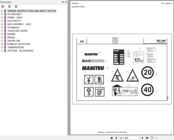 Manitou Telehandler MRT 2440 EPS SERIE M MOT 1104C 44TA E2 Parts Catalog 648337