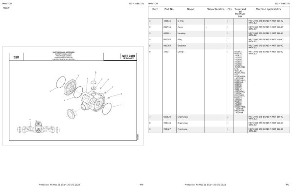 Manitou Telehandler MRT 2440 EPS SERIE M MOT 1104C 44TA E2 Parts Catalog 648337 1