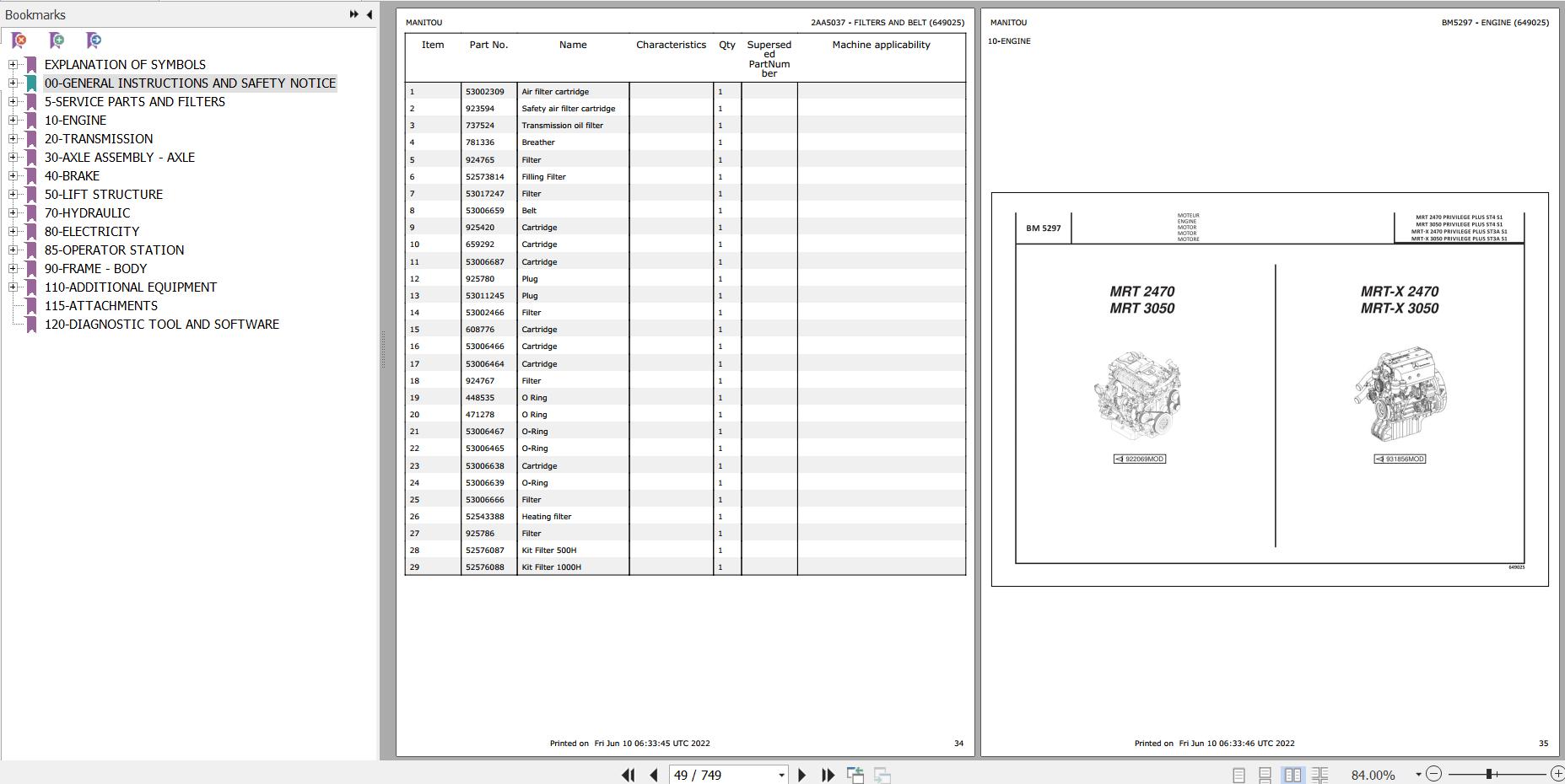 Manitou Telehandler MRT 2470 PRIVILEGE PLUS ST4 S1 Parts Catalog 649025