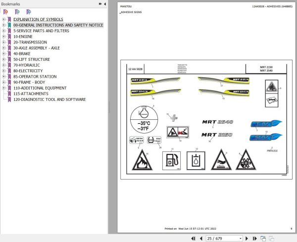 Manitou Telehandler MRT 2540 PRIVILEGE PLUS ST4 Parts Catalog 648885