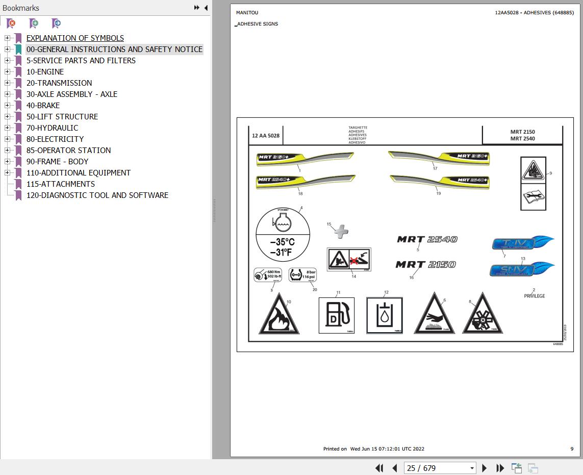 Manitou Telehandler MRT 2540 PRIVILEGE PLUS ST4 Parts Catalog 648885