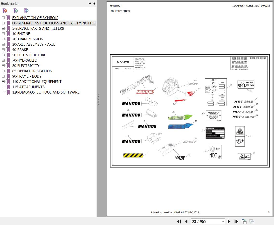 Manitou Telehandler MRT 2545 55P 360 EASY ST4 S2 Parts Catalog 649035