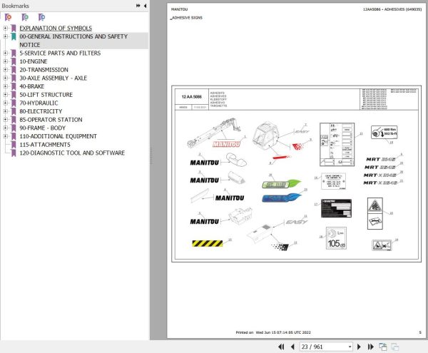 Manitou Telehandler MRT 2545 75P 400 EASY ST3B S2 Parts Catalog 649035