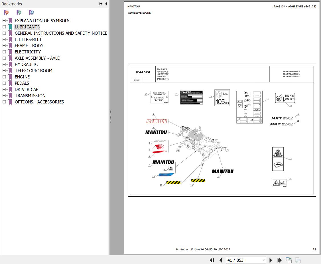 Manitou Telehandler MRT 2545 EASY 75P 360 ST4 S1 Parts Catalog 649125