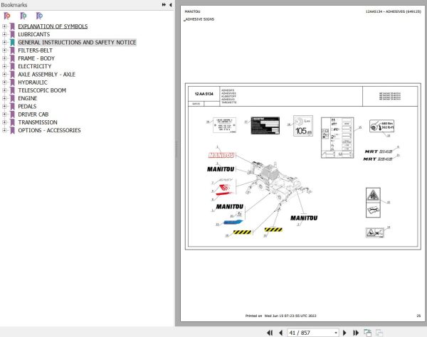 Manitou Telehandler MRT 2545 EASY 75P 400 ST4 S1 Parts Catalog 649125