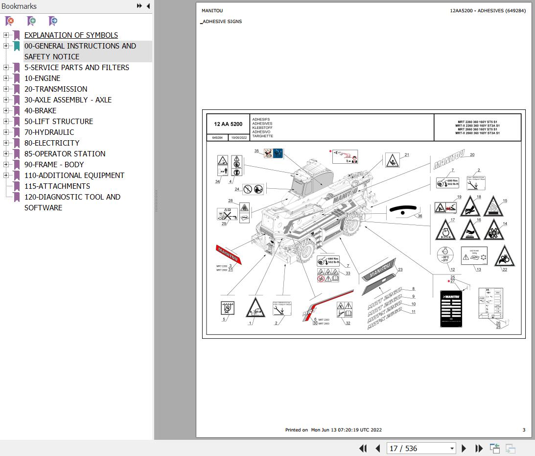 Manitou Telehandler MRT 2660 360 160Y ST5 S1 Parts Catalog 649284