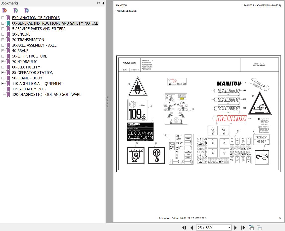 Manitou Telehandler MRT 3255 PRIVILEGE PLUS ST4 Parts Catalog 648875