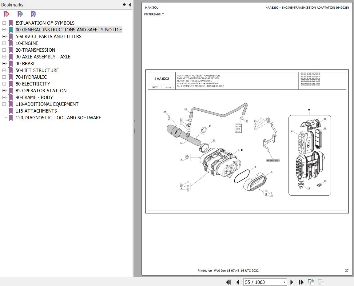 Manitou Telehandler MRT Series MRT X Series Parts Catalog 649035