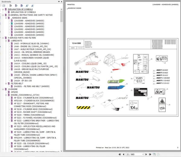 Manitou Telehandler MRT Series MRT X Series Parts Catalog 649055