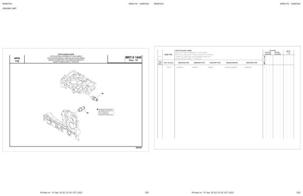 Manitou Telehandler MRT X 1440 400 EASY MOT 1104D 44T E3 Parts Catalog 648704 1