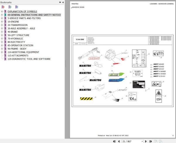 Manitou Telehandler MRT X 1440 EASY 75P 400 ST3A S2 Parts Catalog 649055