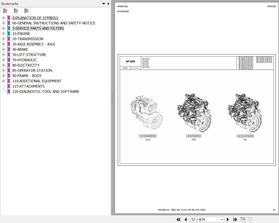 Manitou Telehandler MRT X 1640 EASY 75P 400 ST3A S2 Parts Catalog 649055