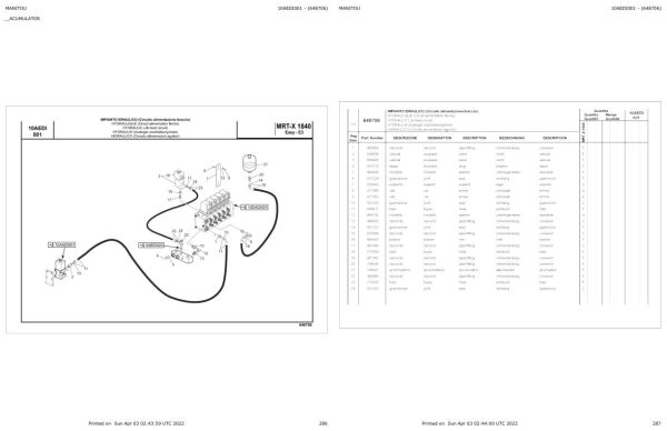 Manitou Telehandler MRT X 1840 400 EASY MOT 1104D 44T E3 Parts Catalog 648706 1
