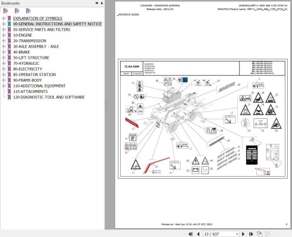 Manitou Telehandler MRT X 1845 400 115D ST3A S1 Parts Catalog 649294