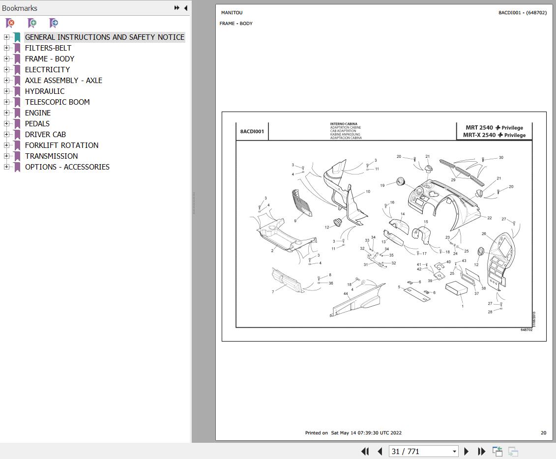 Manitou Telehandler MRT X 2540 PRIVILEGE PLUS Parts Catalog 648702