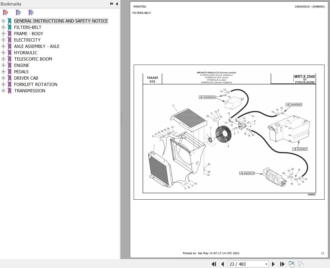 Manitou Telehandler MRT X 2540 TURBO SAUER PRIVILEGE E3 Parts Catalog 648692