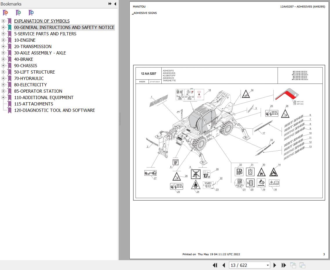 Manitou Telehandler MRT X 2545 400 115D ST3A S1 Parts Catalog 649295
