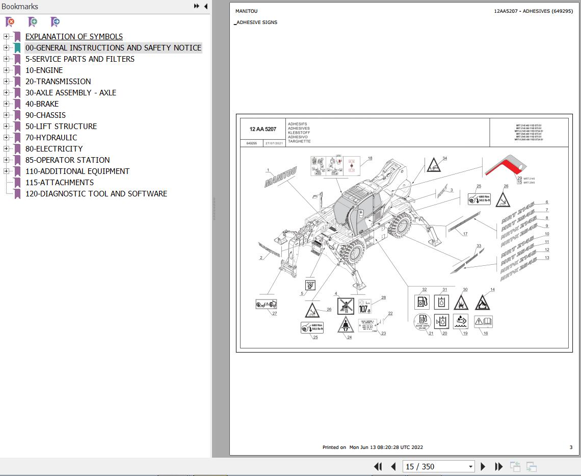 Manitou Telehandler MRT X 2545 400 115D ST5 S1 Parts Catalog 649295