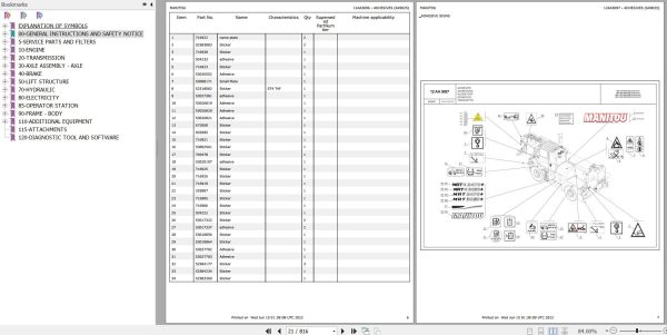 Manitou Telehandler MRT X 3050 PRIVILEGE PLUS ST3A S1 Parts Catalog 649025