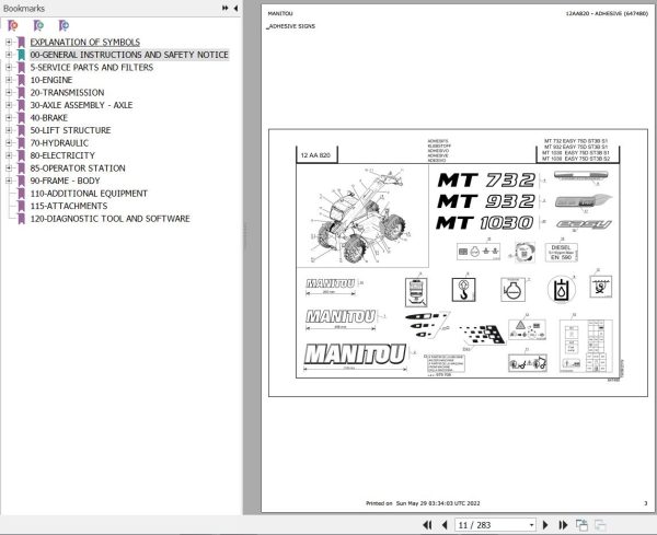 Manitou Telehandler MT 1030 EASY 75D ST3B S1 Parts Catalog 647480