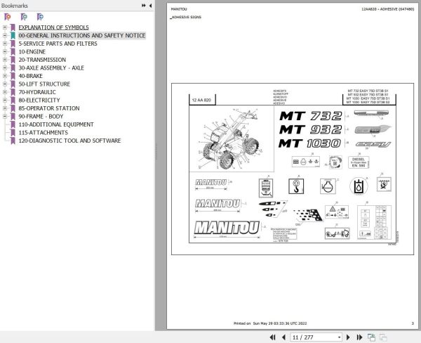 Manitou Telehandler MT 1030 EASY 75D ST3B S2 Parts Catalog 647480