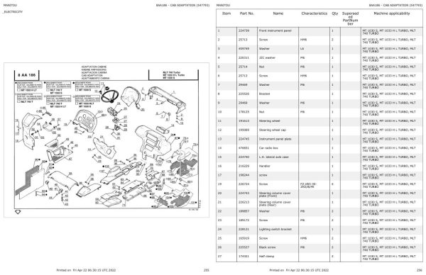 Manitou Telehandler MT 1030 S Parts Catalog 547793 1