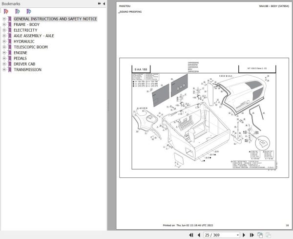Manitou Telehandler MT 1030 S S2 E2 Parts Catalog 547854