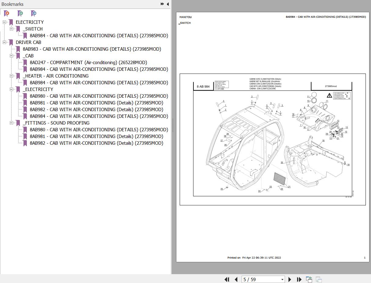 Manitou Telehandler MT 1030 S TURBO A S4 E3 Parts Catalog 273985MOD