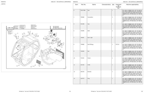 Manitou Telehandler MT 1030 S TURBO S5 E3 Parts Catalog 647083 1