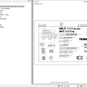 Manitou Telehandler MT 1033 H L TURBO S2 E2 Parts Catalog 547853