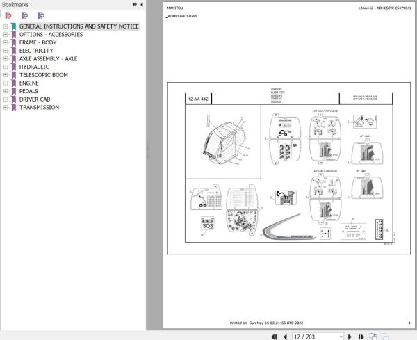 Manitou Telehandler MT 1058 A PRIVILEGE Parts Catalog 547964