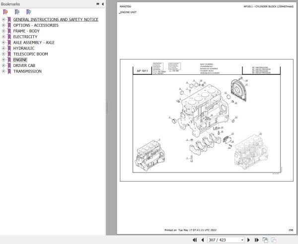 Manitou Telehandler MT 1058 H A PRIVILEGE Parts Catalog 547995