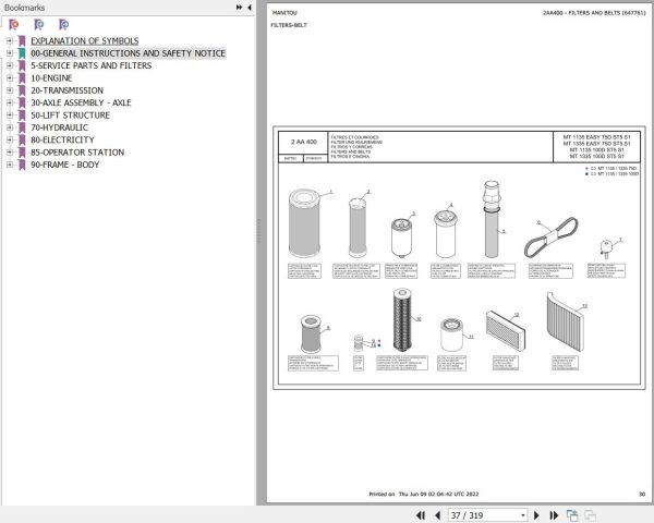 Manitou Telehandler MT 1135 100D ST5 S1 Parts Catalog 647761