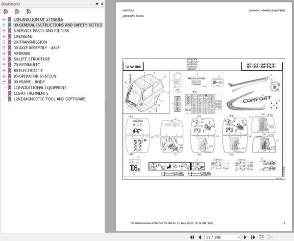Manitou Telehandler MT 1135 100P ST4 S1 Parts Catalog 647593