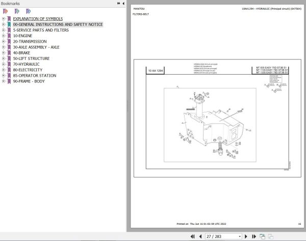 Manitou Telehandler MT 1135 EASY 75D ST3B S1 Parts Catalog 647564 1