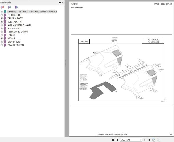 Manitou Telehandler MT 1135 MT ST3B 1335 H ST3B Parts Catalog 647105