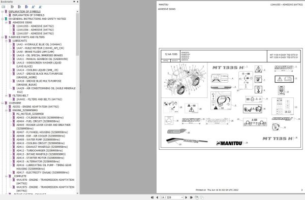 Manitou Telehandler MT 1135 1335 HA EASY 75D ST5 S1 Parts Catalog