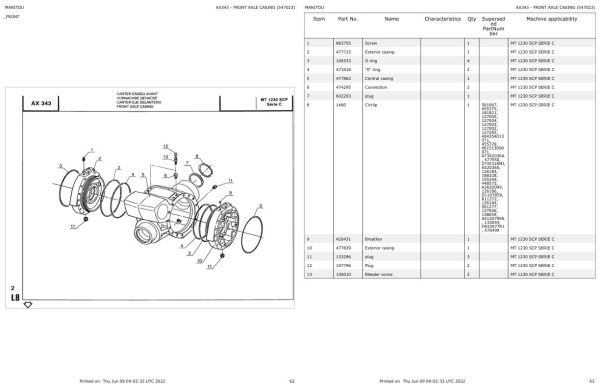 Manitou Telehandler MT 1230 SCP SERIE C Parts Catalog 547023 1