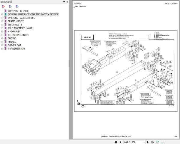 Manitou Telehandler MT 1232 S Parts Catalog 547023