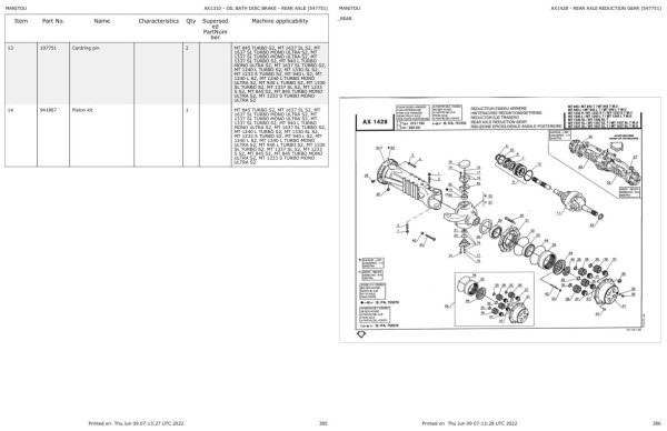 Manitou Telehandler MT 1233 S TURBO MONO ULTRA S2 Parts Catalog 547751 1