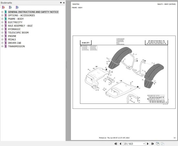 Manitou Telehandler MT 1235 H S TURBO S2 E2 Parts Catalog 547920