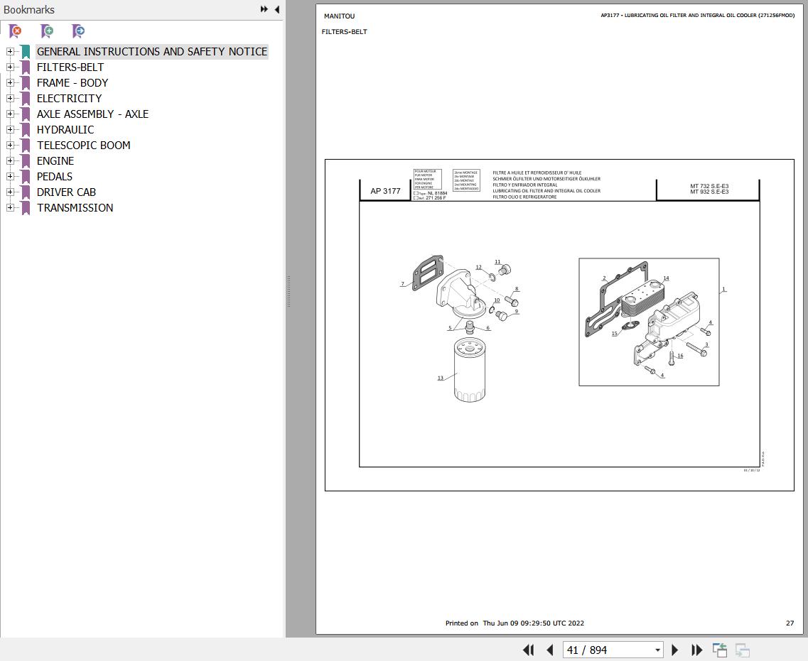 Manitou Telehandler MT 1235 S TURBO S3 E3 Parts Catalog 547986