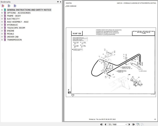 Manitou Telehandler MT 1240 L S2 Parts Catalog 547751