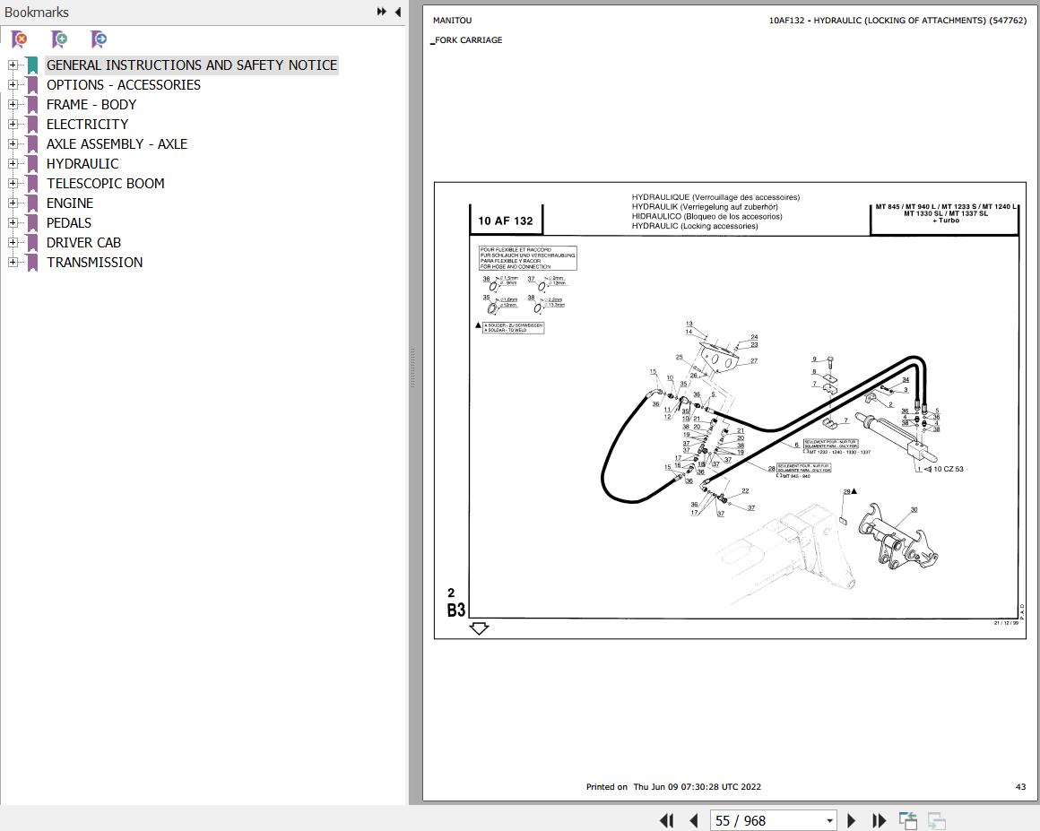 Manitou Telehandler MT 1240 L S2 Parts Catalog 547751