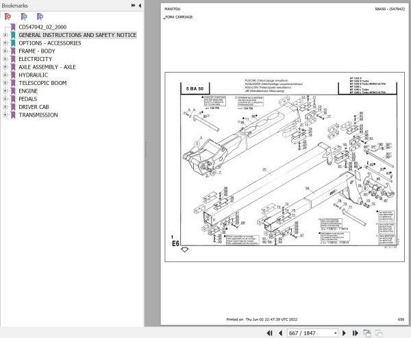 Manitou Telehandler MT 1240 L TURBO MONO ULTRA Parts Catalog 547042