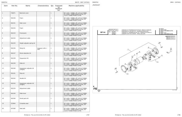 Manitou Telehandler MT 1240 L TURBO MONO ULTRA Parts Catalog 547042 1