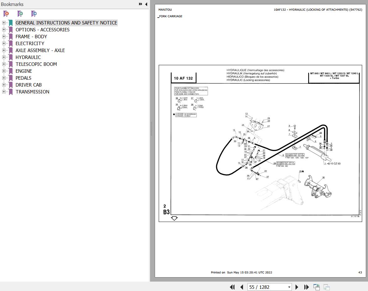 Manitou Telehandler MT 1240 L TURBO S2 Parts Catalog 547751